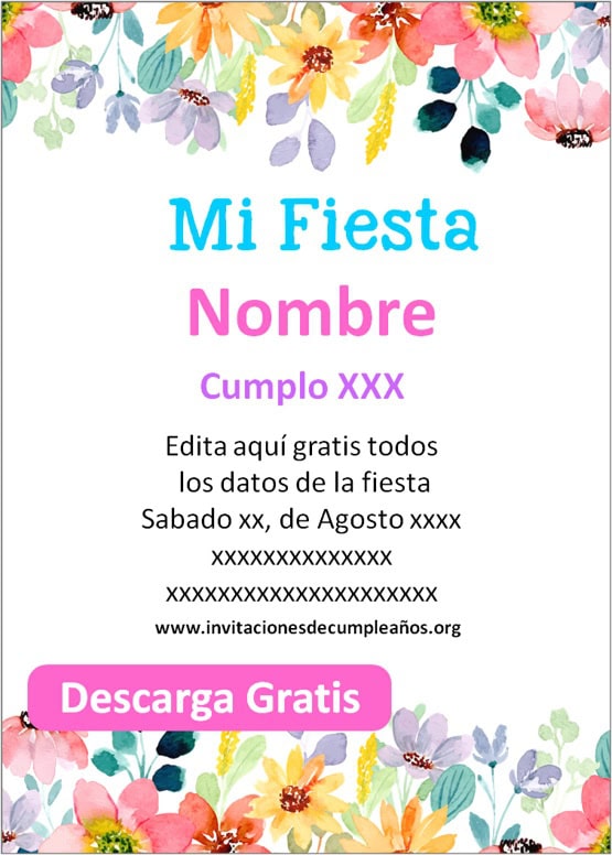 Invitaciones de Flores para editar de Cumpleaños cumpleaños